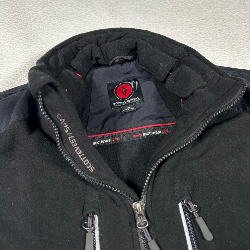 Scottevest Sev Tec Fleece Jacket Mens XS Black Convertible Zip Off Utility